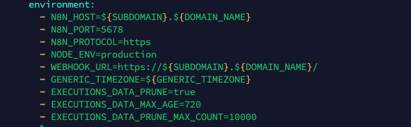 Configuration de variables d'environnement n8n