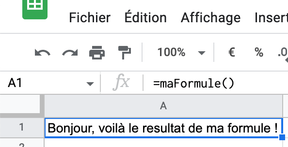 Une formule personnalisée sur Google Apps Script