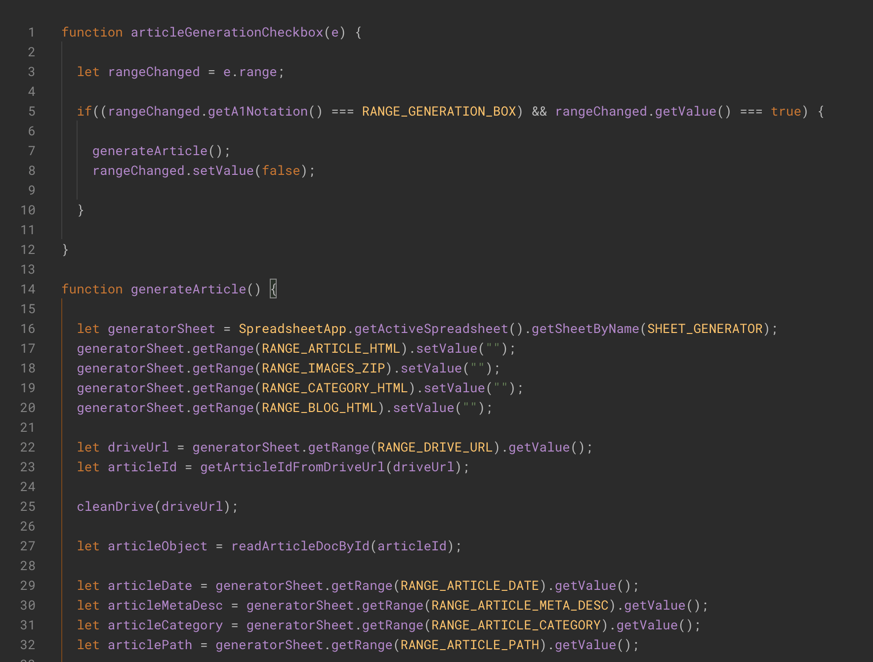 L'éditeur de code de Google Apps Script